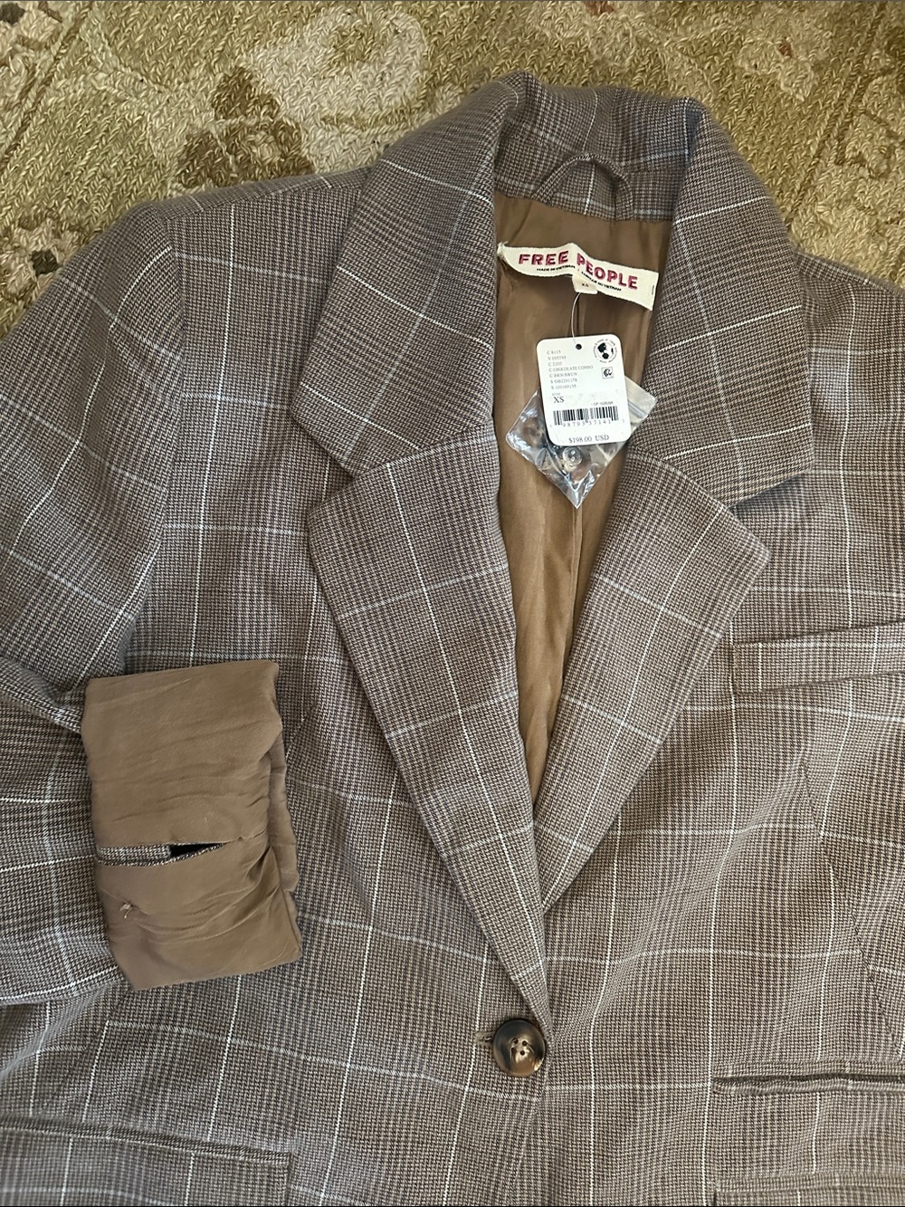 Free People Plaid Single-Button retro look Blazer in Brown NWT
